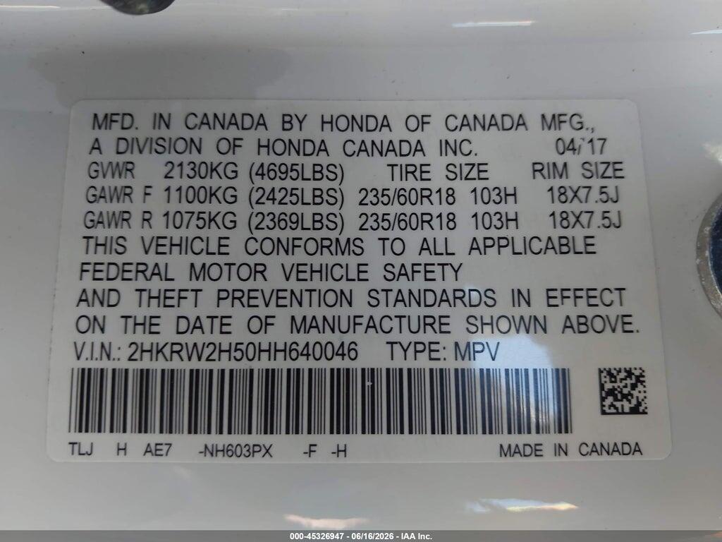 2HKRW2H50HH640046 2017 HONDA CR-V photo no. 9