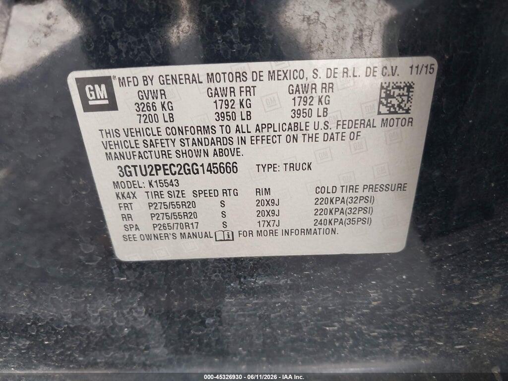 3GTU2PEC2GG145666 2016 GMC SIERRA 1500 photo no. 9