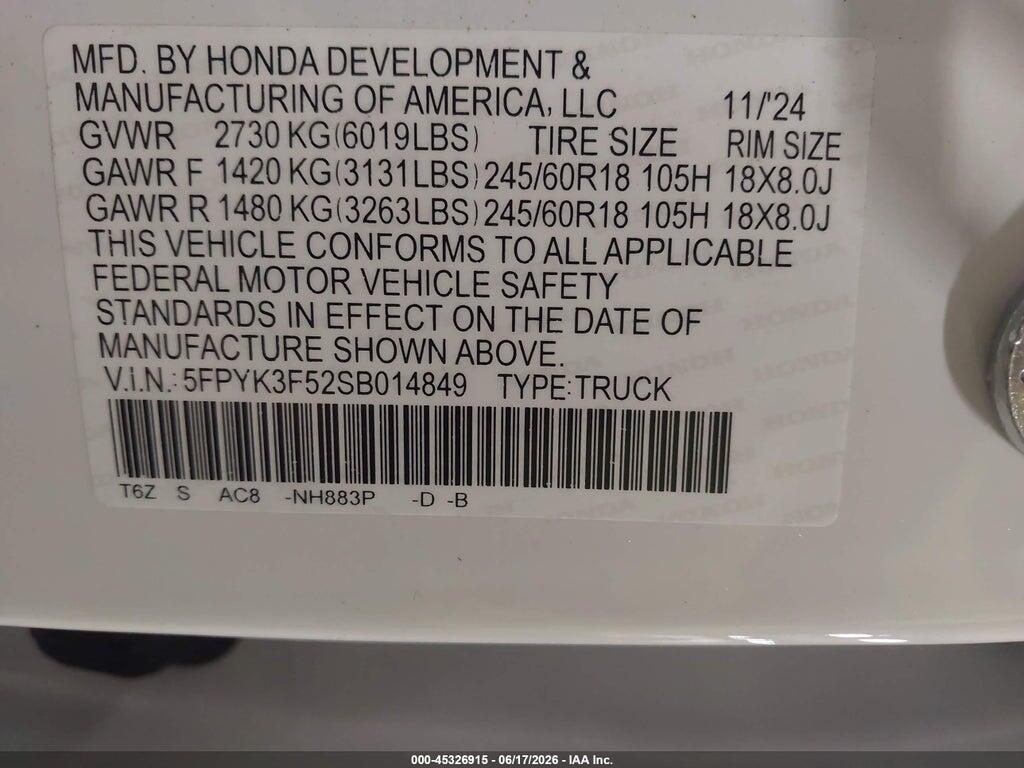 5FPYK3F52SB014849 2025 HONDA RIDGELINE photo no. 9