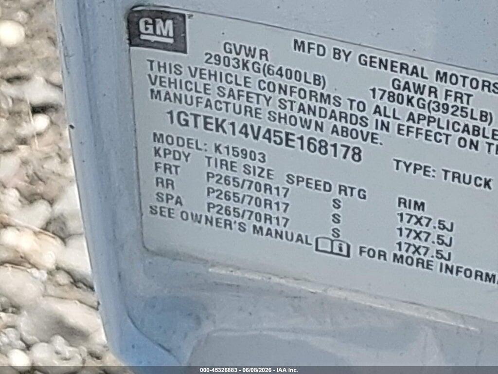 1GTEK14V45E168178 2005 GMC SIERRA 1500 photo no. 9