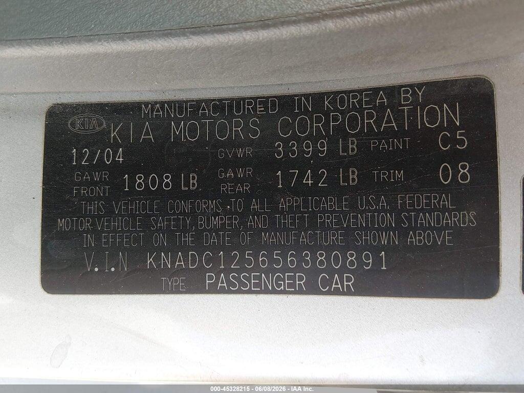 KNADC125656380891 2005 KIA RIO photo no. 9