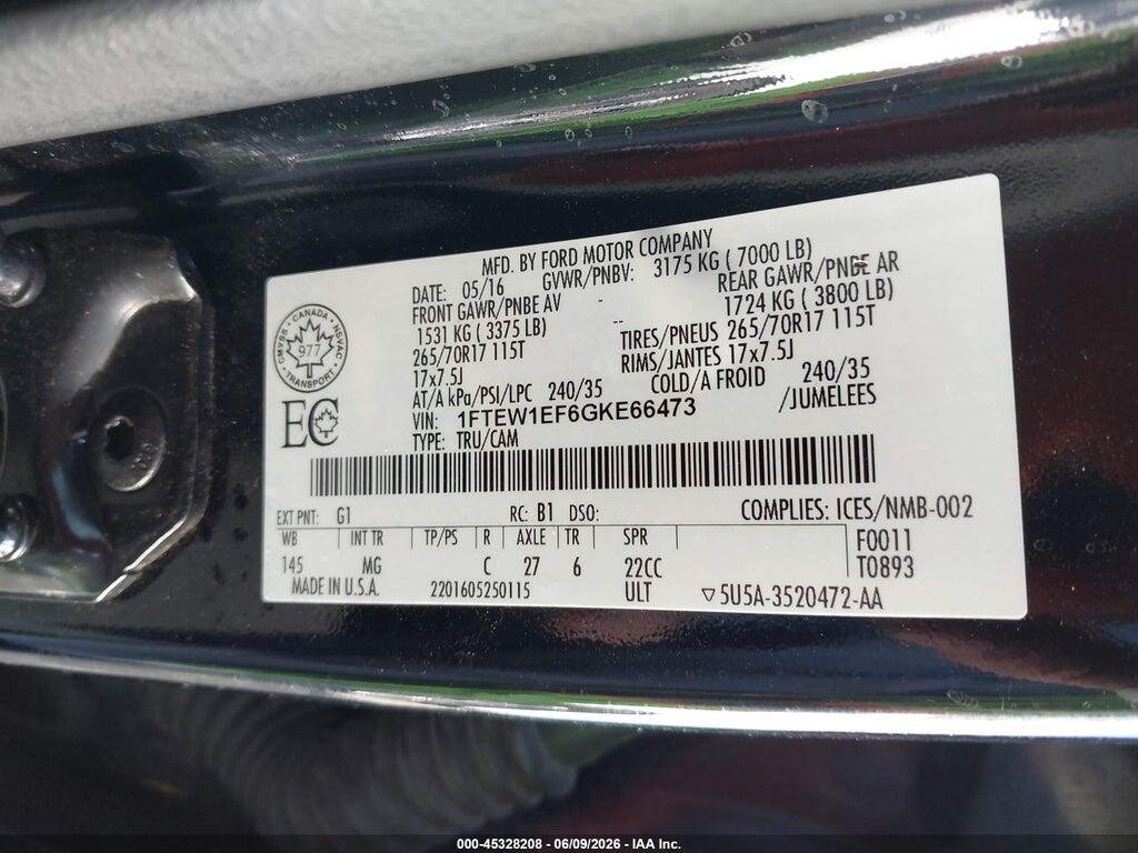 1FTEW1EF6GKE66473 2016 FORD F-150 photo no. 9