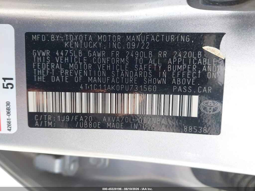 4T1C11AK0PU731560 2023 TOYOTA CAMRY photo no. 9
