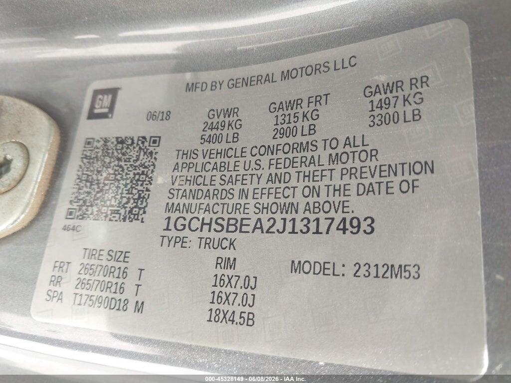 1GCHSBEA2J1317493 2018 CHEVROLET COLORADO photo no. 9