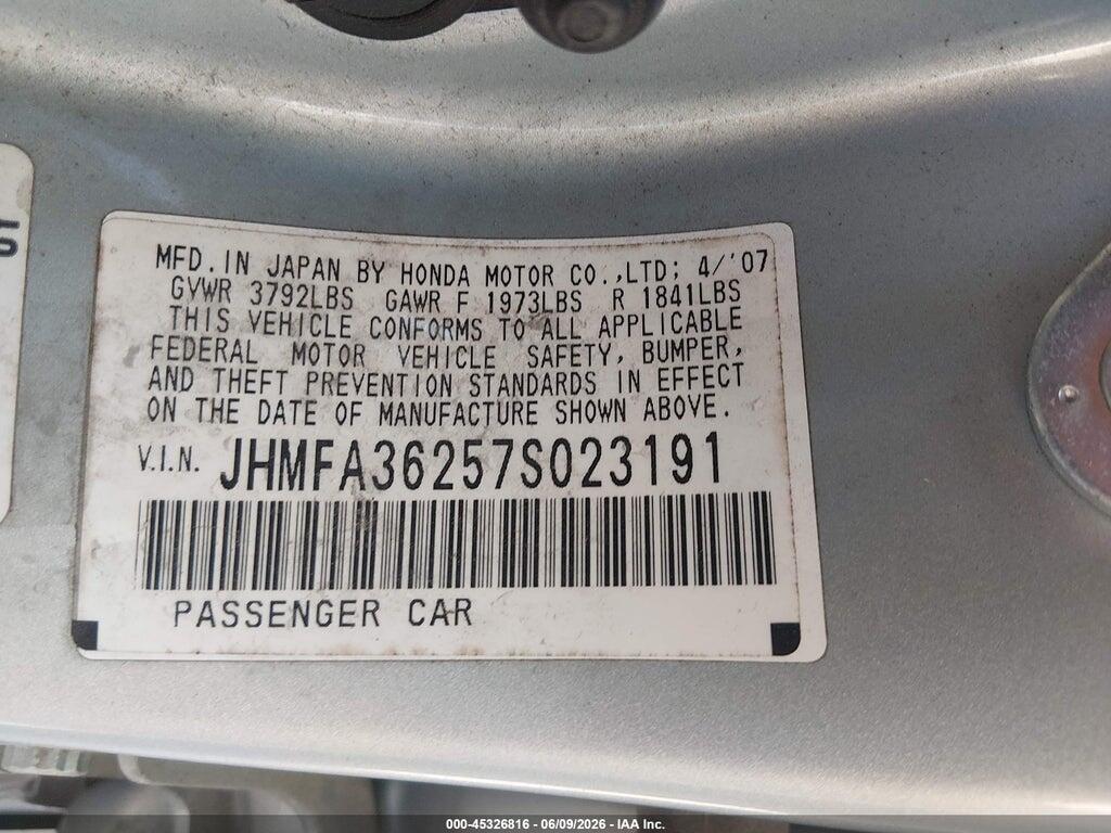 JHMFA36257S023191 2007 HONDA CIVIC HYBRID photo no. 9
