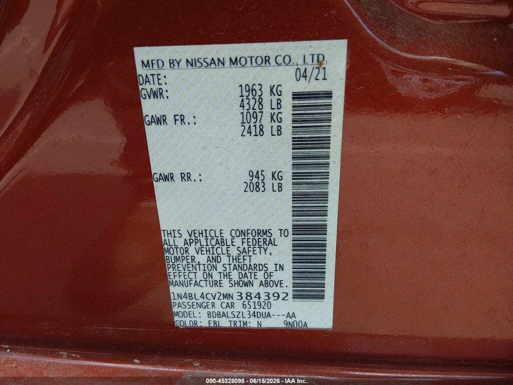 1N4BL4CV2MN384392 2021 NISSAN ALTIMA photo no. 9