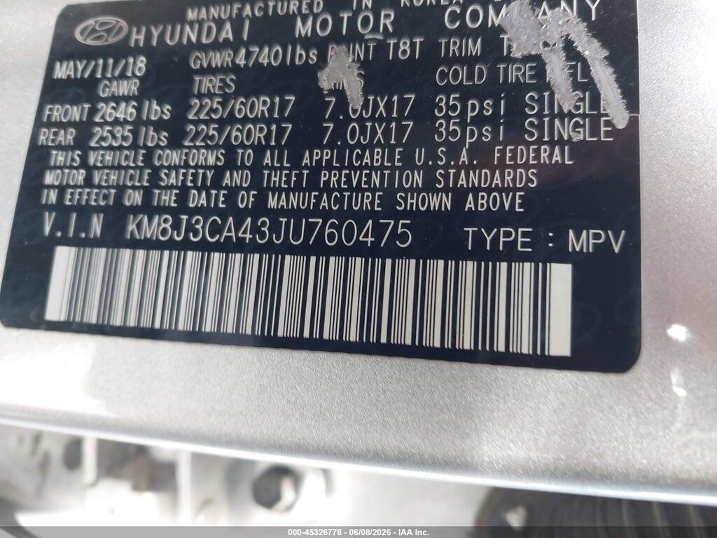 KM8J3CA43JU760475 2018 HYUNDAI TUCSON photo no. 9