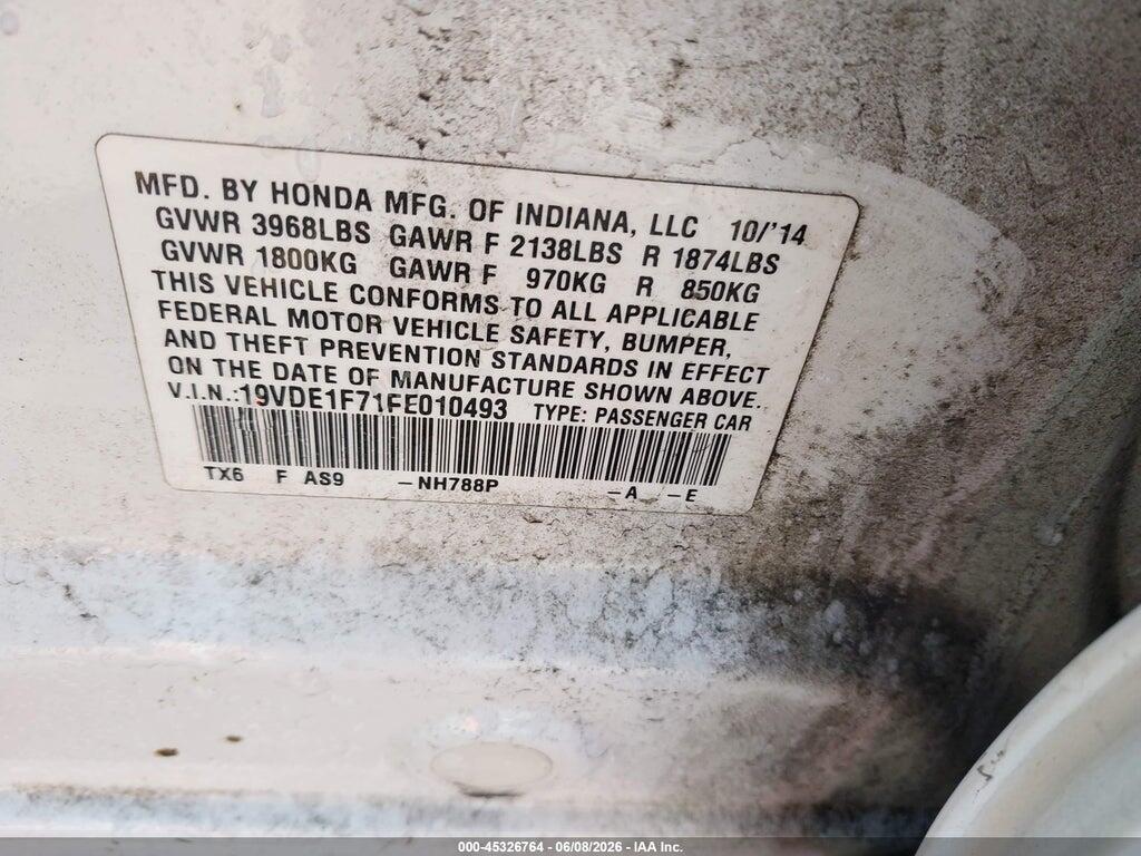 19VDE1F71FE010493 2015 ACURA ILX photo no. 9