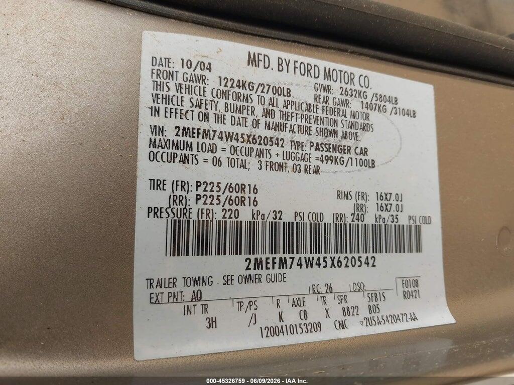 2MEFM74W45X620542 2005 MERCURY GRAND MARQUIS photo no. 9
