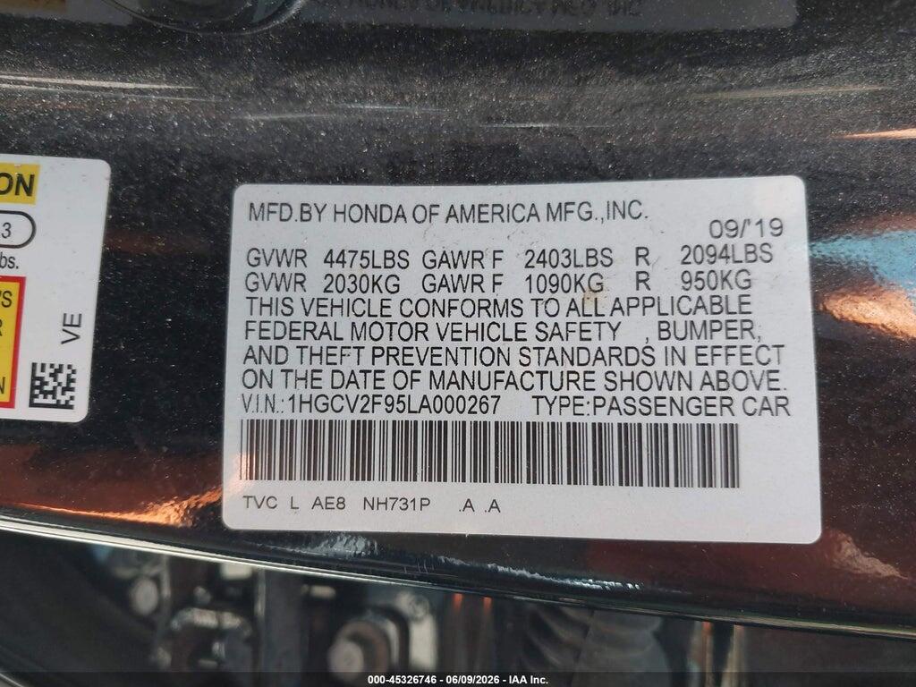 1HGCV2F95LA000267 2020 HONDA ACCORD photo no. 9