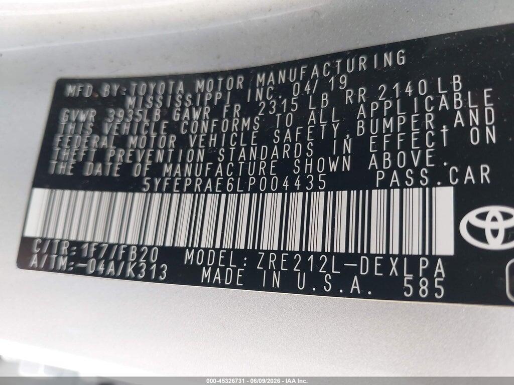 5YFEPRAE6LP004435 2020 TOYOTA COROLLA photo no. 9