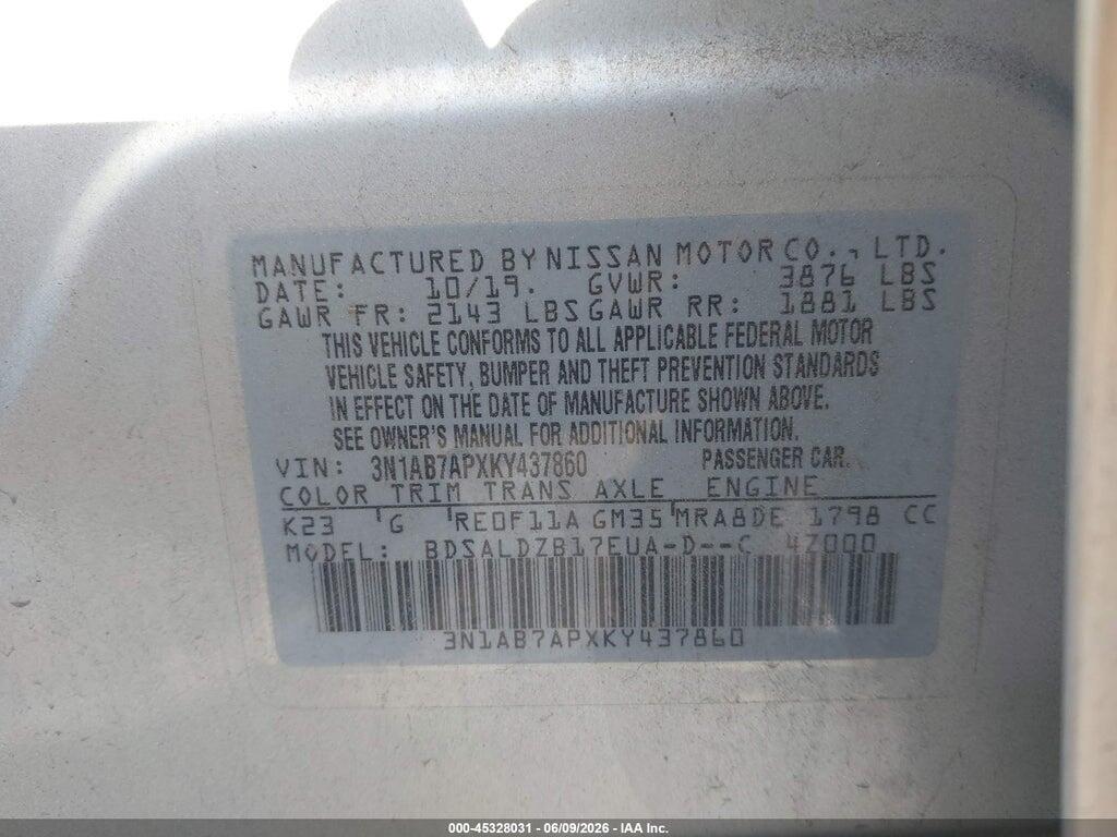 3N1AB7APXKY437860 2019 NISSAN SENTRA photo no. 9