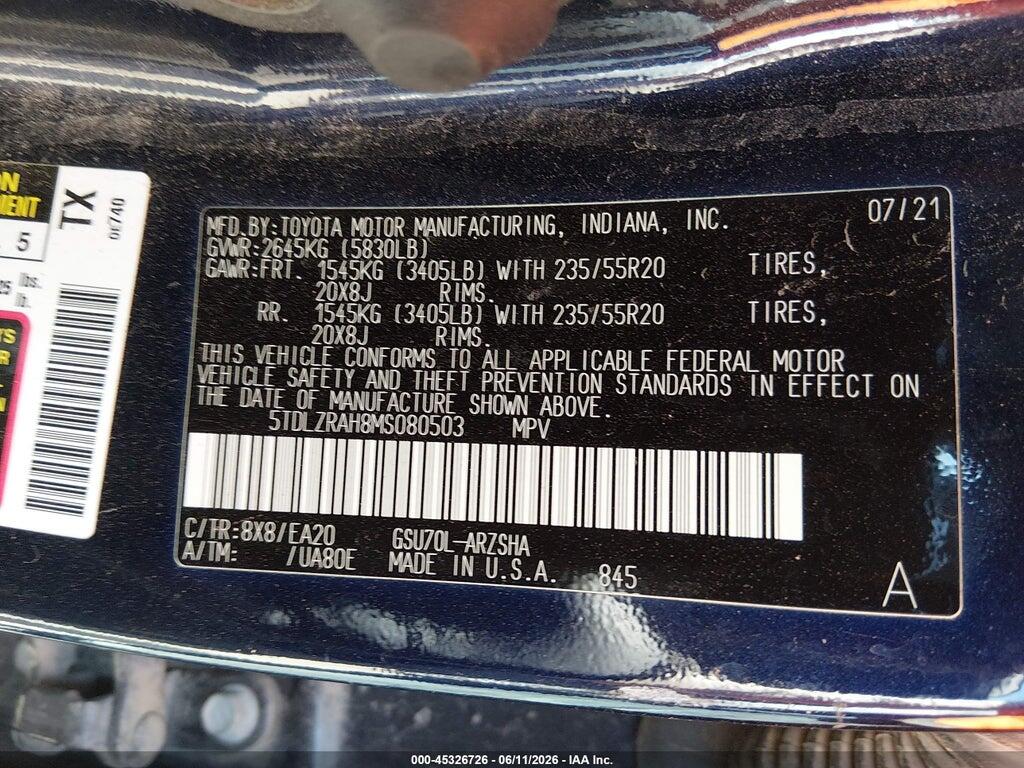 5TDLZRAH8MS080503 2021 TOYOTA HIGHLANDER photo no. 9