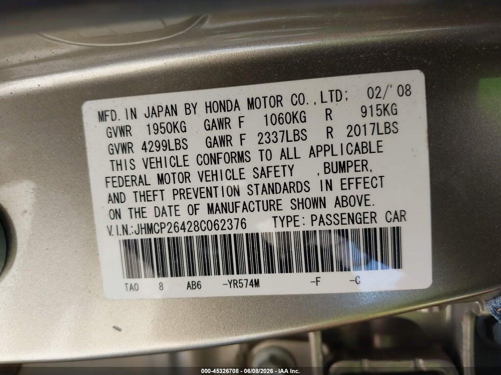 JHMCP26428C062376 2008 HONDA ACCORD photo no. 9