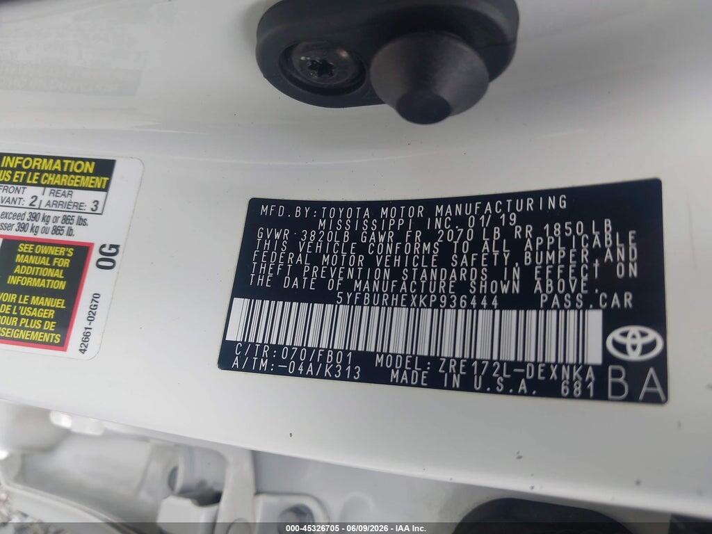 5YFBURHEXKP936444 2019 TOYOTA COROLLA photo no. 9