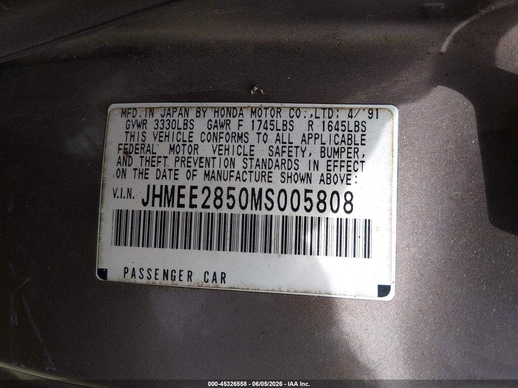 JHMEE2850MS005808 1991 HONDA CIVIC photo no. 9