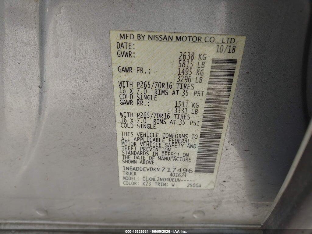 1N6AD0EV0KN717496 2019 NISSAN FRONTIER photo no. 9
