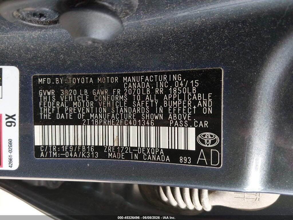 2T1BPRHE2FC401346 2015 TOYOTA COROLLA photo no. 9