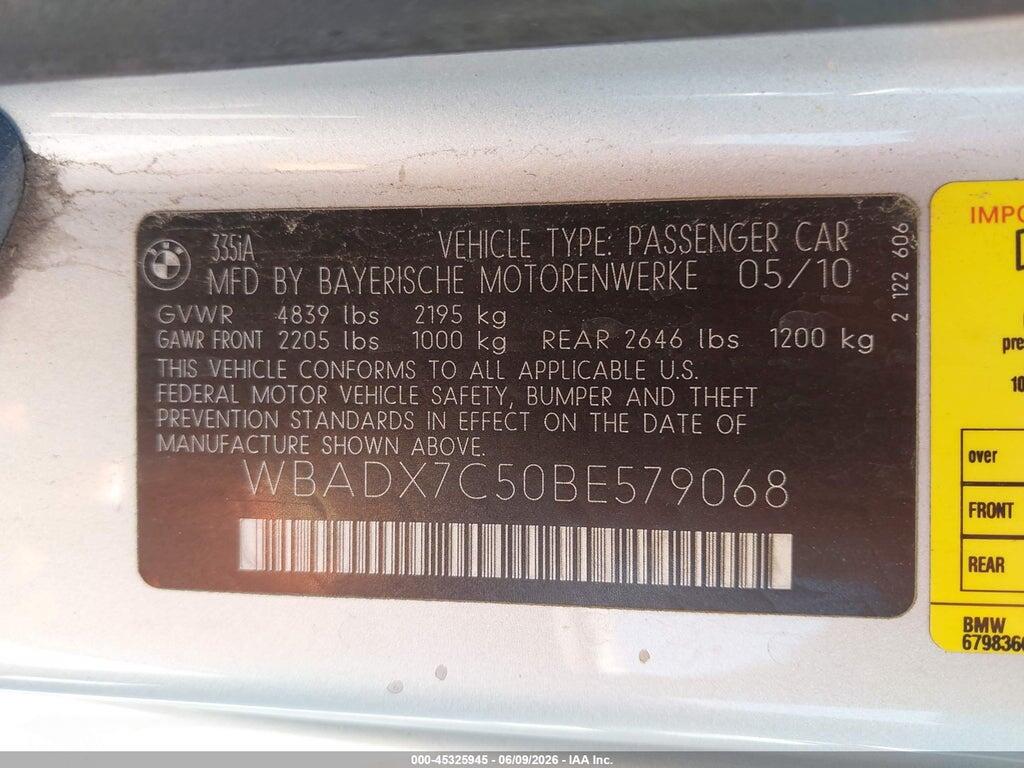 WBADX7C50BE579068 2011 BMW 335I photo no. 9