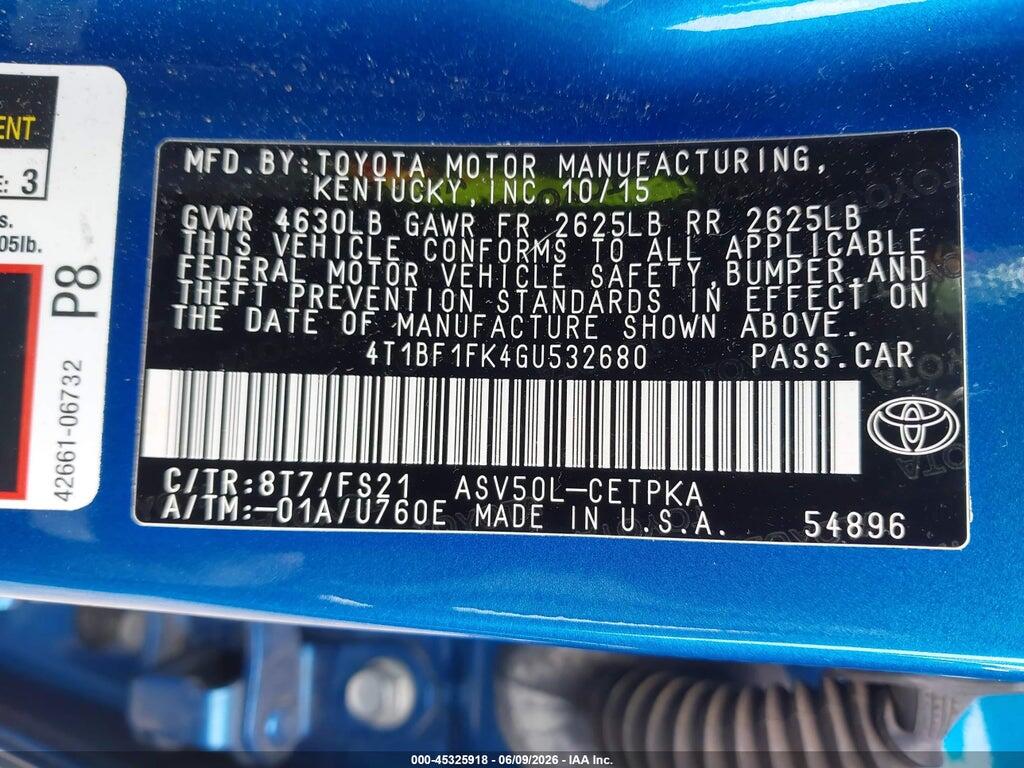4T1BF1FK4GU532680 2016 TOYOTA CAMRY photo no. 9