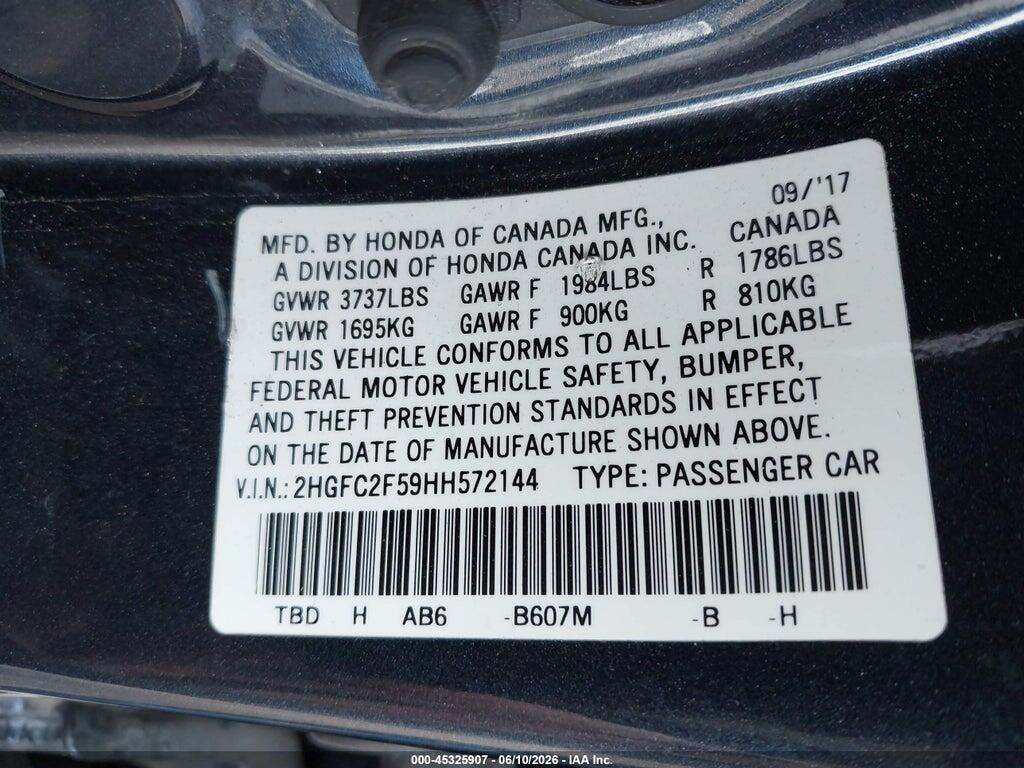 2HGFC2F59HH572144 2017 HONDA CIVIC photo no. 9