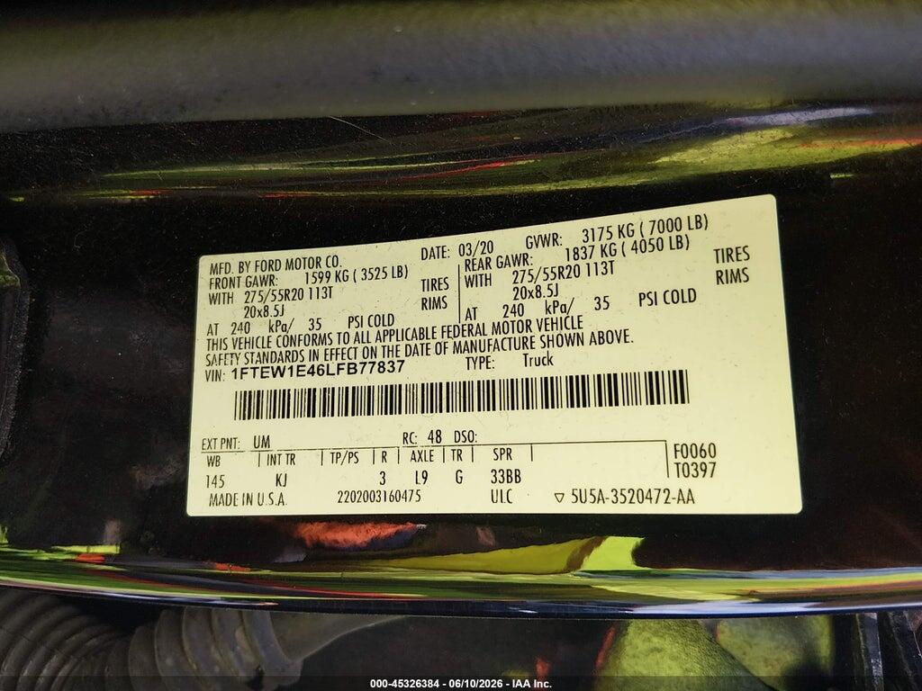 1FTEW1E46LFB77837 2020 FORD F-150 photo no. 9