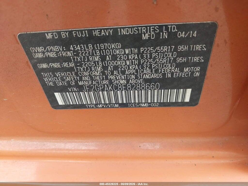 JF2GPAKC8E8288660 2014 SUBARU XV CROSSTREK photo no. 9