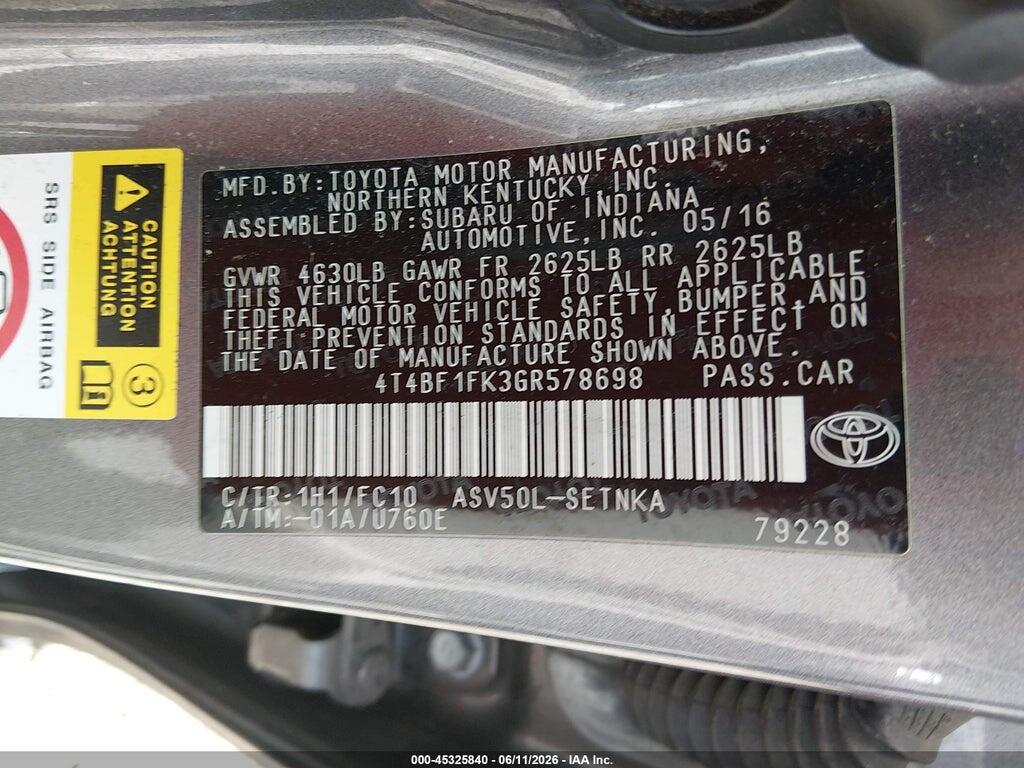 4T4BF1FK3GR578698 2016 TOYOTA CAMRY photo no. 9
