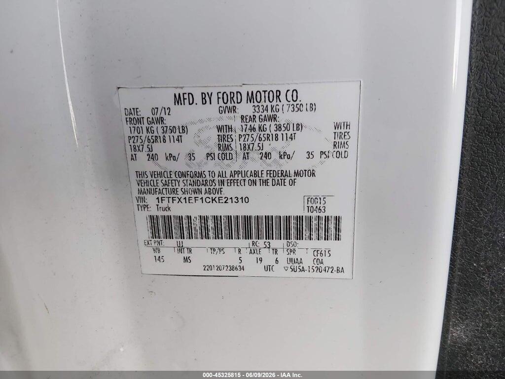 1FTFX1EF2CFA67368 2012 FORD F-150 photo no. 9