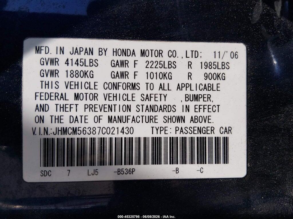 JHMCM56387C021430 2007 HONDA ACCORD photo no. 9