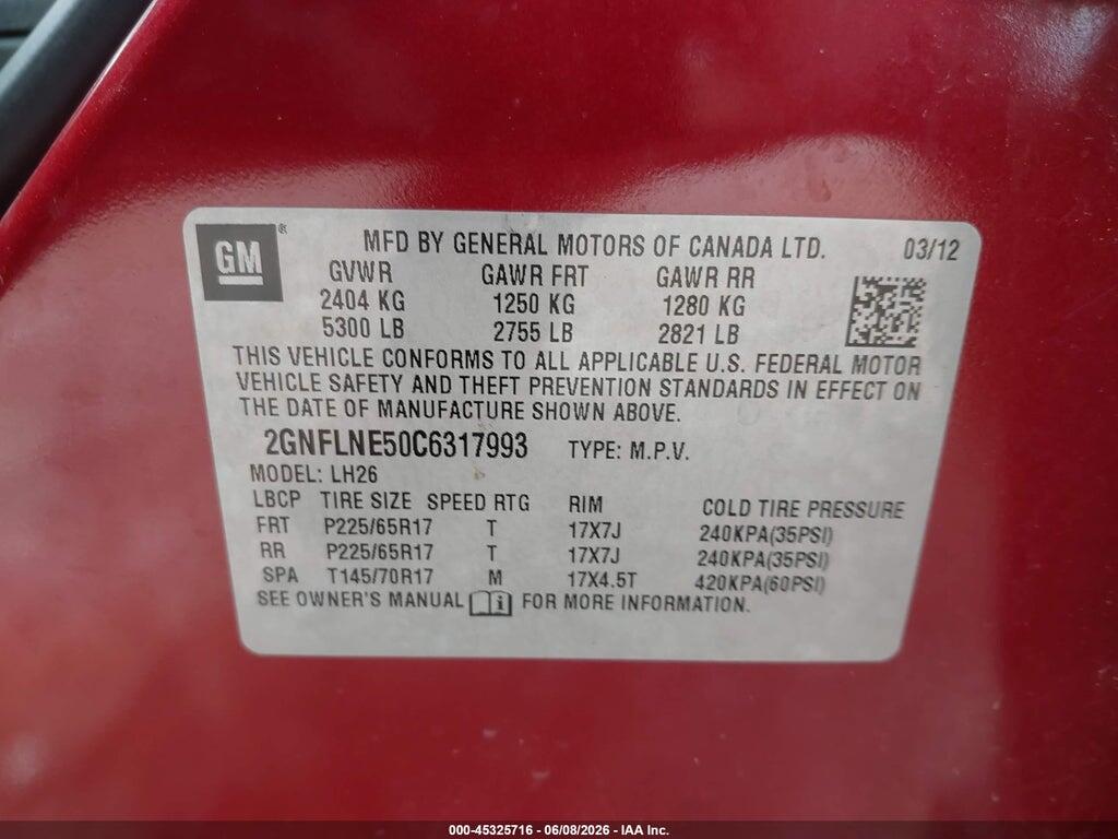 2GNFLNE50C6317993 2012 CHEVROLET EQUINOX photo no. 9