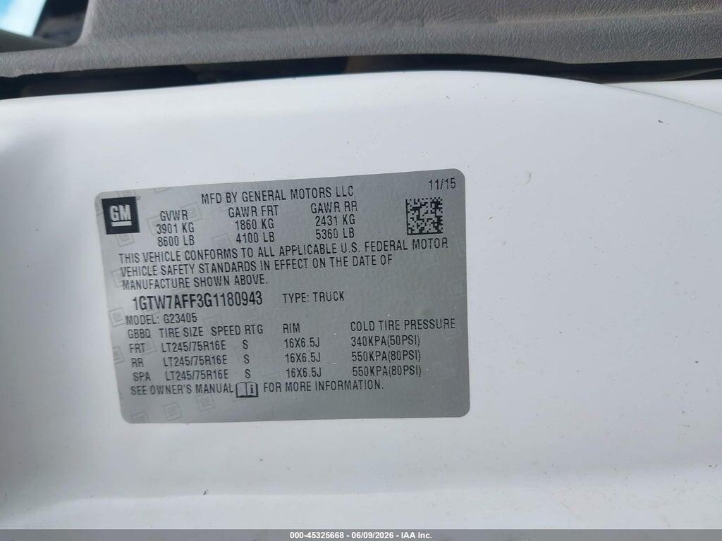 1GTW7AFF3G1180943 2016 GMC SAVANA 2500 photo no. 9