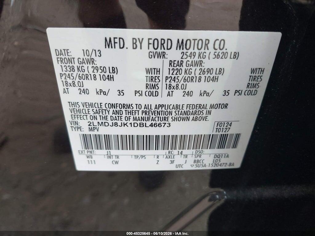 2LMDJ8JK1DBL46673 2013 LINCOLN MKX photo no. 9