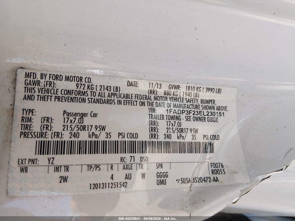 1FADP3F23EL230151 2014 FORD FOCUS photo no. 9