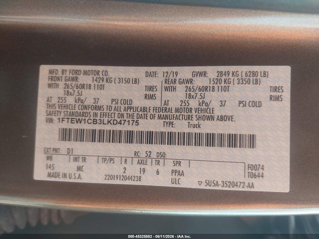 1FTEW1CB3LKD47175 2020 FORD F-150 photo no. 9
