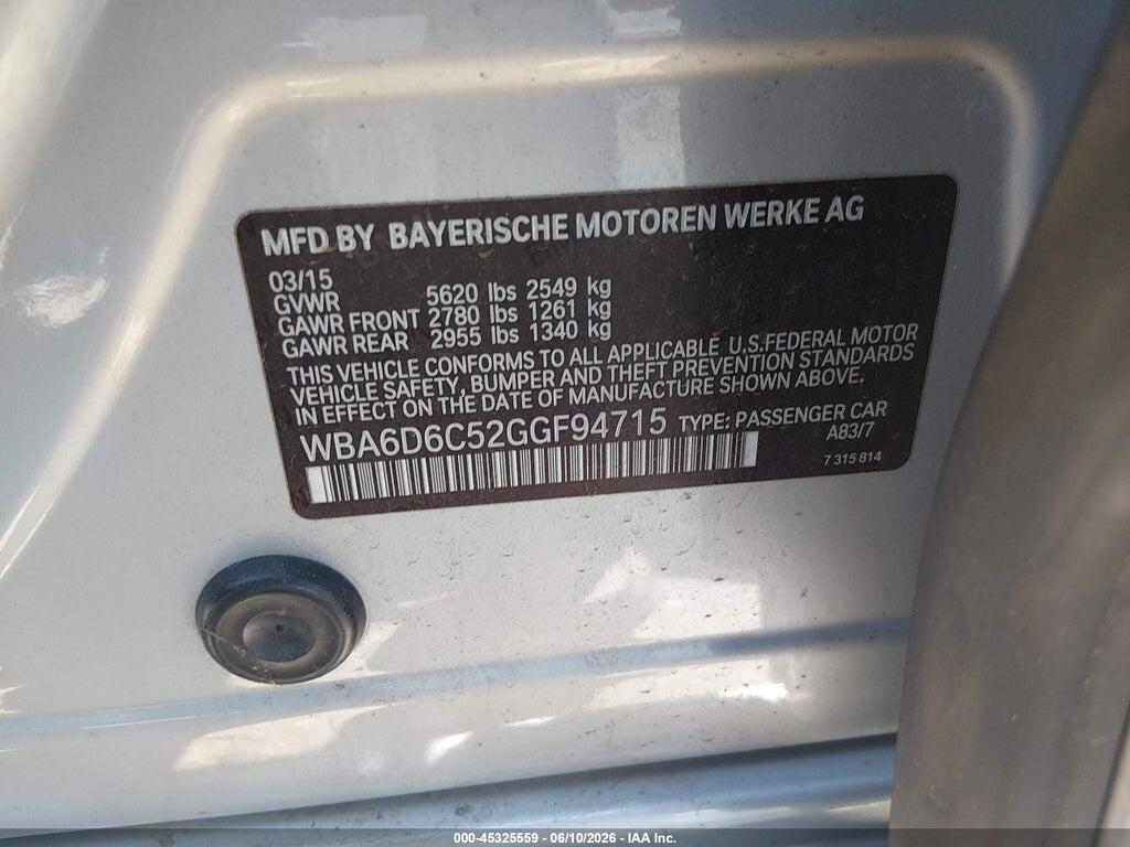 WBA6D6C52GGF94715 2016 BMW 650I GRAN COUPE photo no. 9
