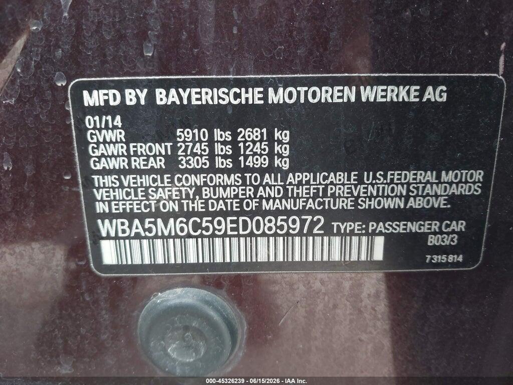 WBA5M6C59ED085972 2014 BMW 550I GRAN TURISMO photo no. 9