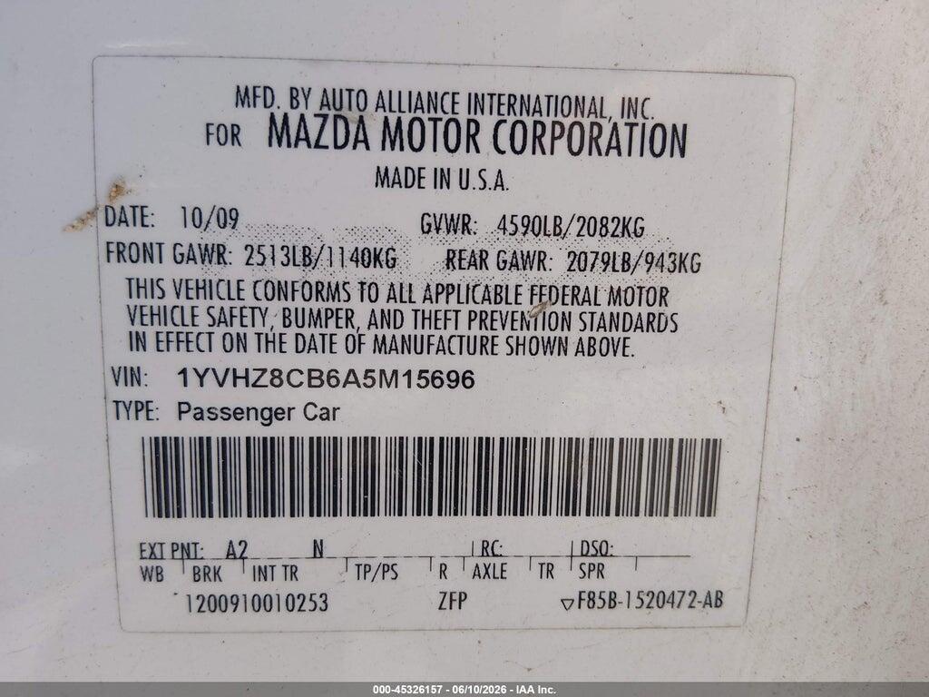 1YVHZ8CB6A5M15696 2010 MAZDA MAZDA6 photo no. 9