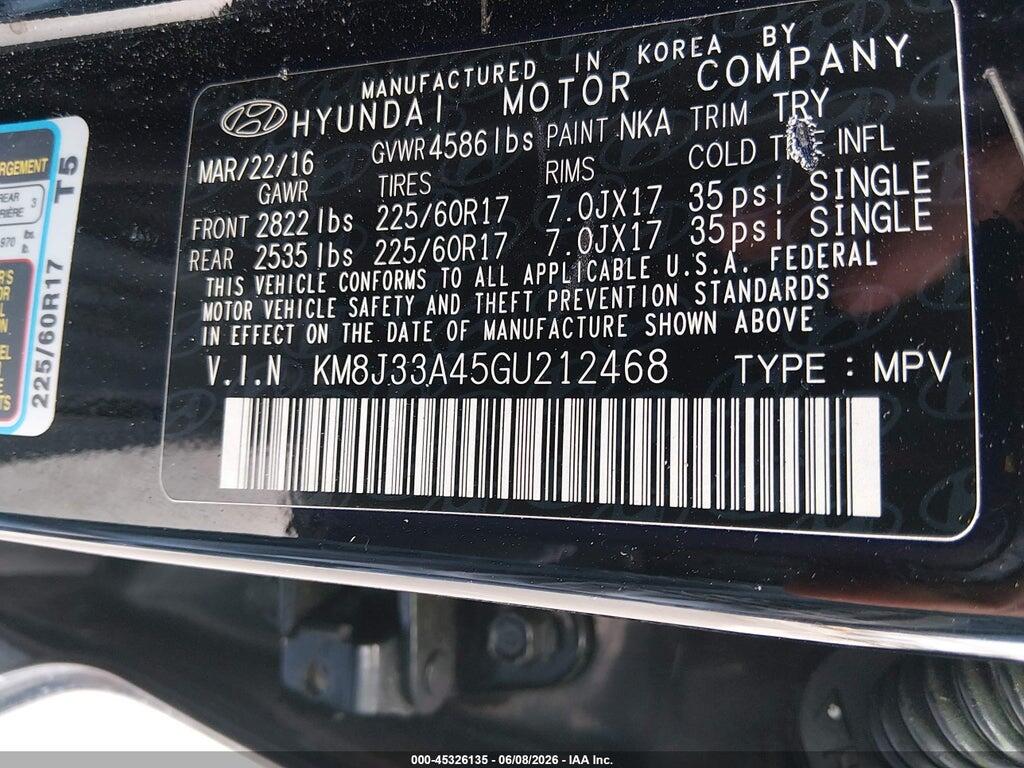 KM8J33A45GU212468 2016 HYUNDAI TUCSON photo no. 9