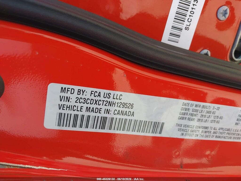 2C3CDXCT2NH129526 2022 DODGE CHARGER photo no. 9