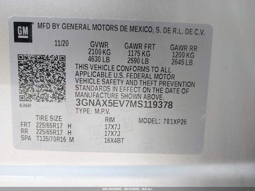 3GNAX5EV7MS119378 2021 CHEVROLET EQUINOX photo no. 9