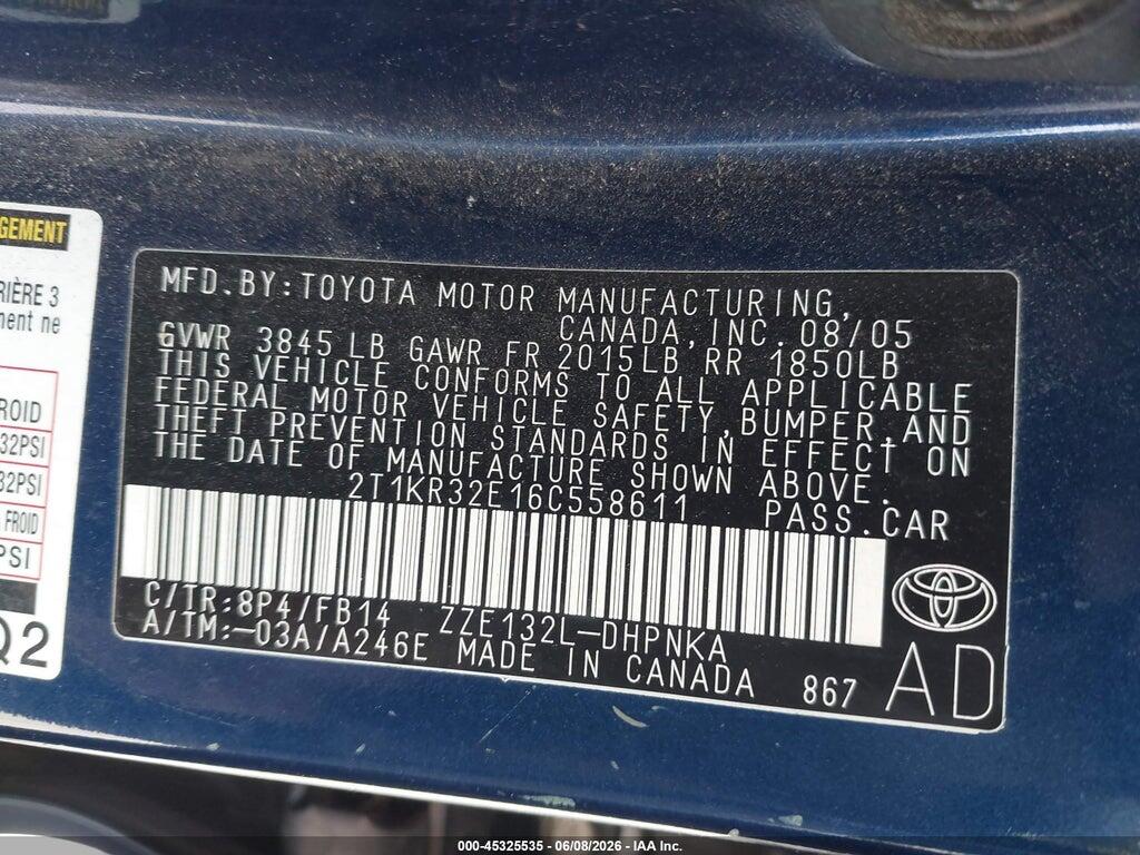 2T1KR32E16C558611 2006 TOYOTA MATRIX photo no. 9