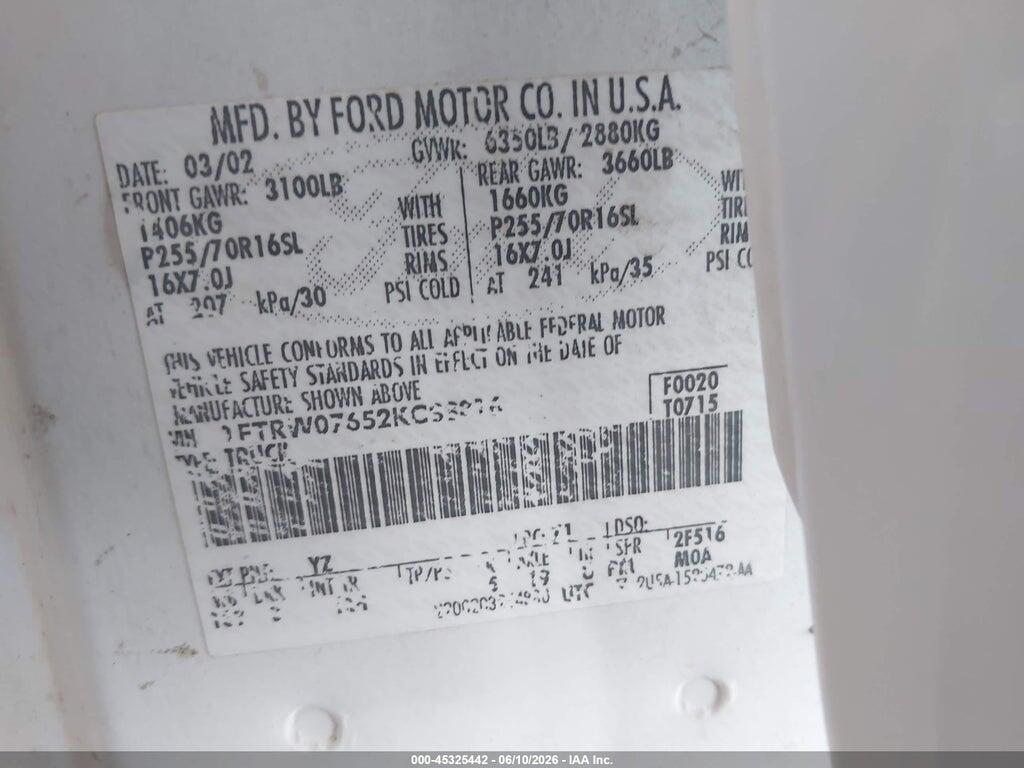 1FTRW07652KC88816 2002 FORD F-150 photo no. 9