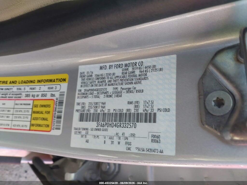 3FA6P0HD4GR332570 2016 FORD FUSION photo no. 9