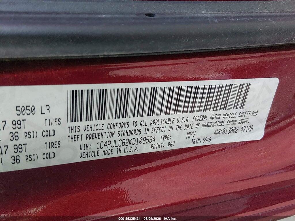 1C4PJLCB2KD109534 2019 JEEP CHEROKEE photo no. 9