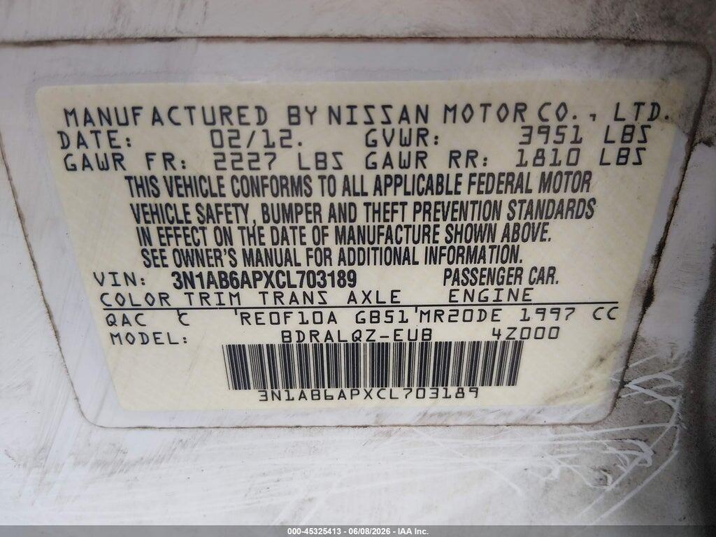 3N1AB6APXCL703189 2012 NISSAN SENTRA photo no. 9