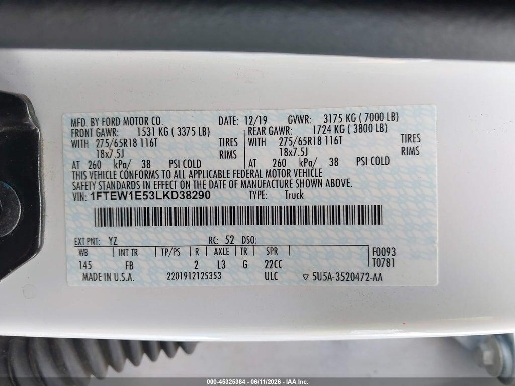 1FTEW1E53LKD38290 2020 FORD F-150 photo no. 9