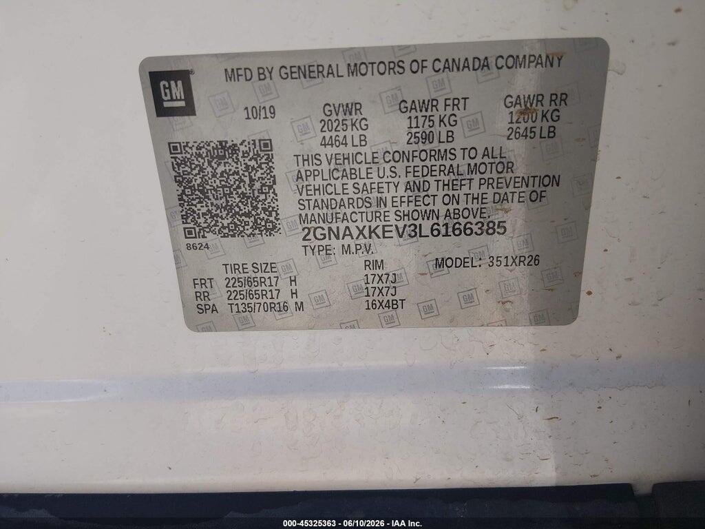 2GNAXKEV3L6166385 2020 CHEVROLET EQUINOX photo no. 9
