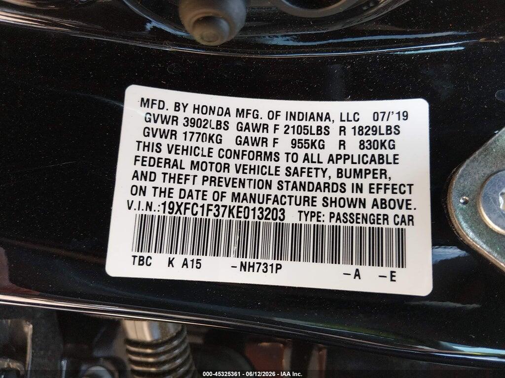 19XFC1F37KE013203 2019 HONDA CIVIC photo no. 9