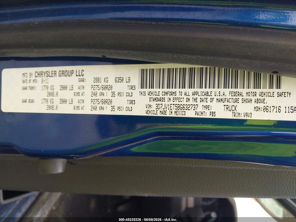 3D7JV1ET5BG632737 2011 RAM RAM 1500 photo no. 9